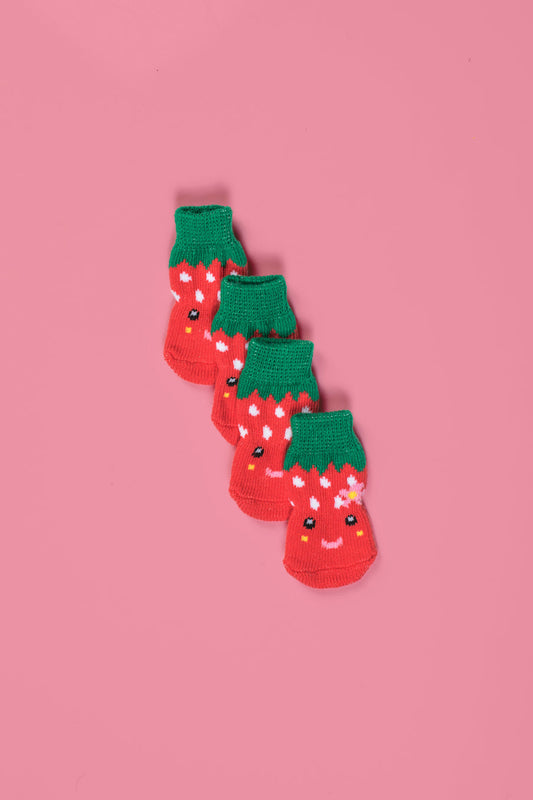 Smiley Face Strawberry Pet Socks