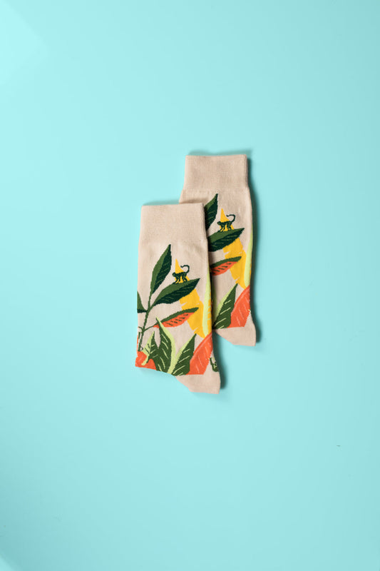 Beige Flowers Socks