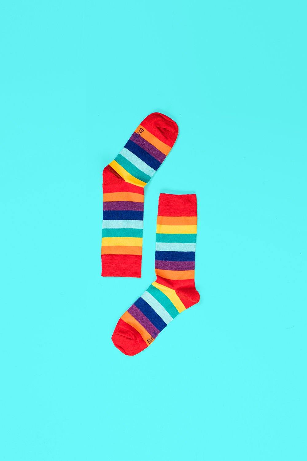 Crew-Length Rainbow Striped Socks - Body and I