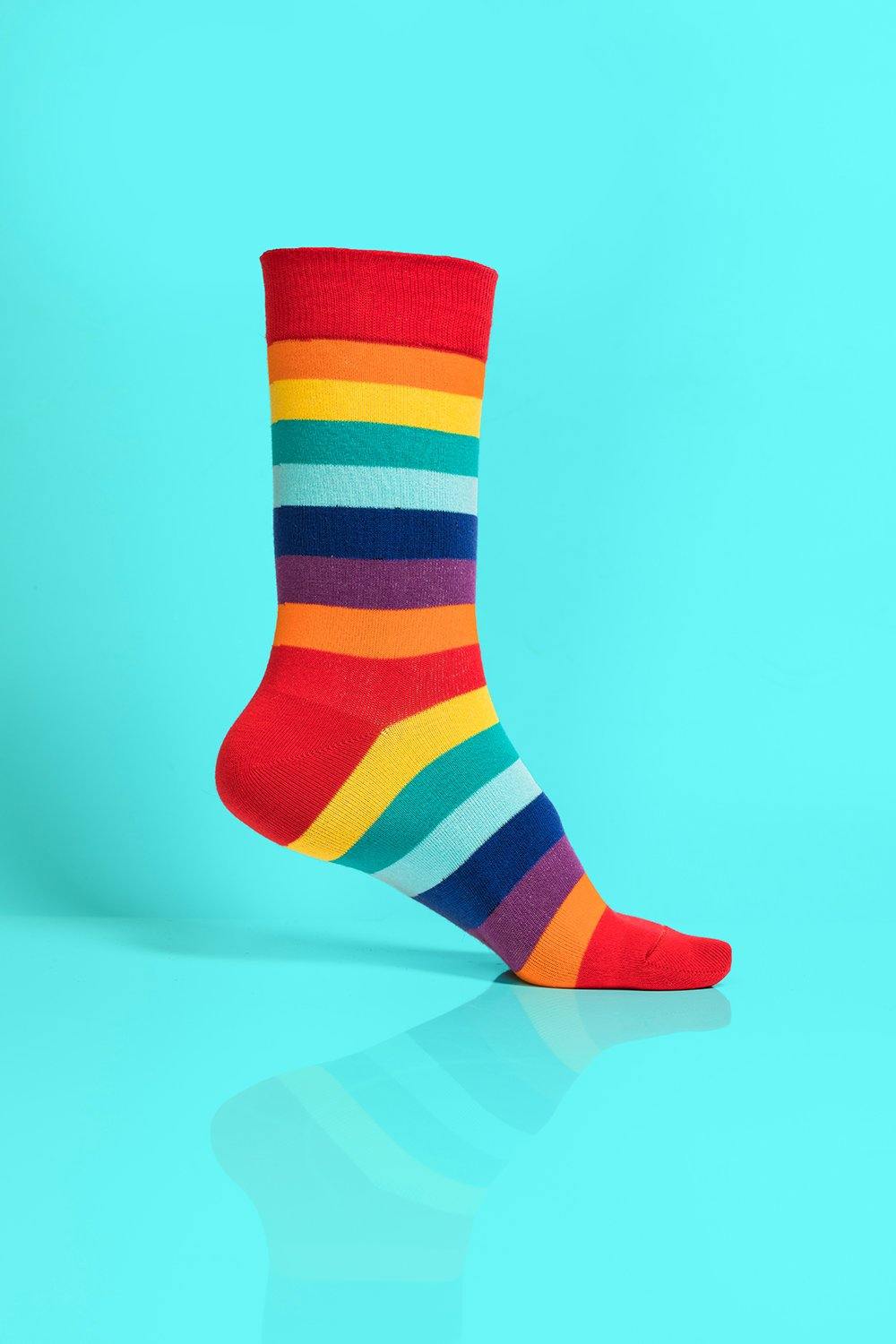 Crew-Length Rainbow Striped Socks - Body and I