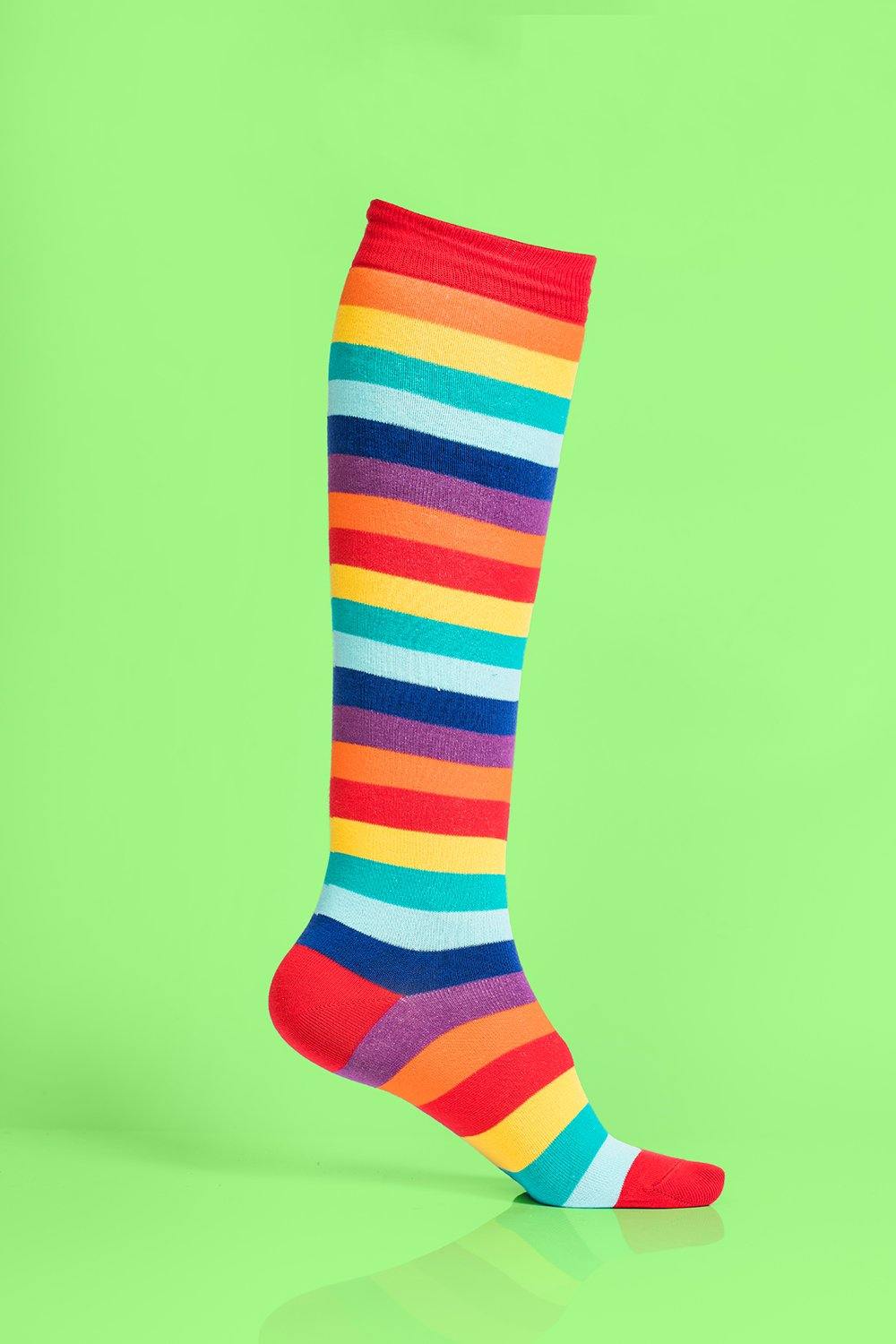 Calf-Length Rainbow Stripe Socks - Body and I