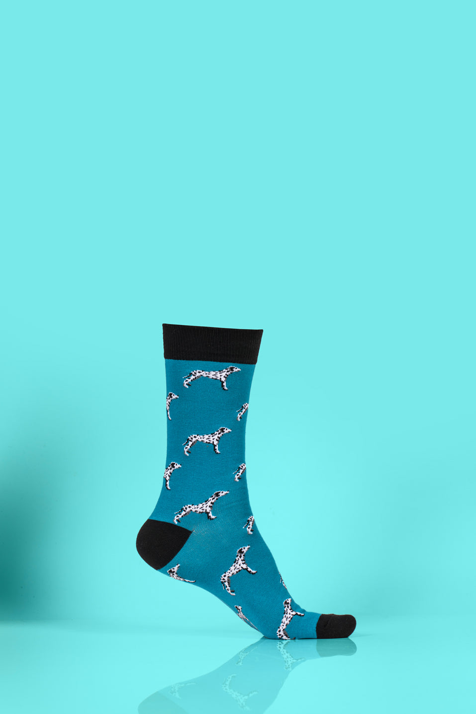 socks in blue and black with dog pattern