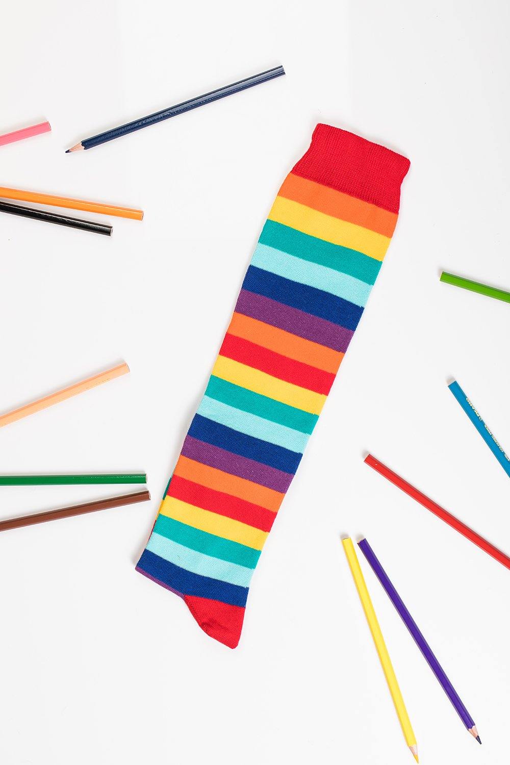 Calf-Length Rainbow Stripe Socks - Body and I