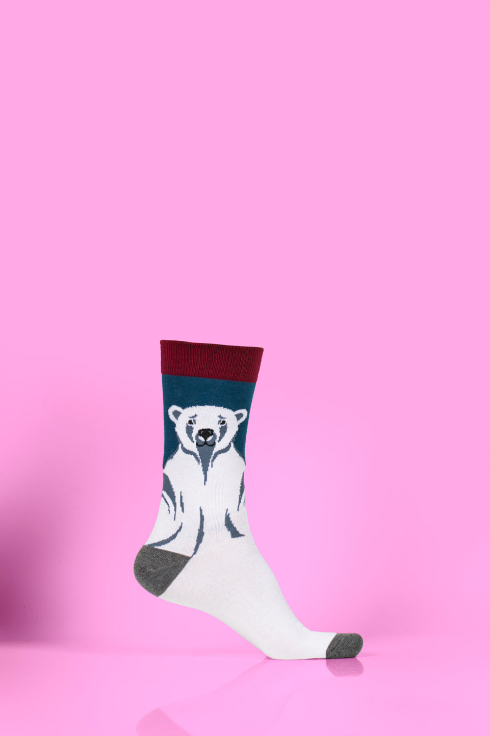 socks in red, blue and white colour with bear picture on it