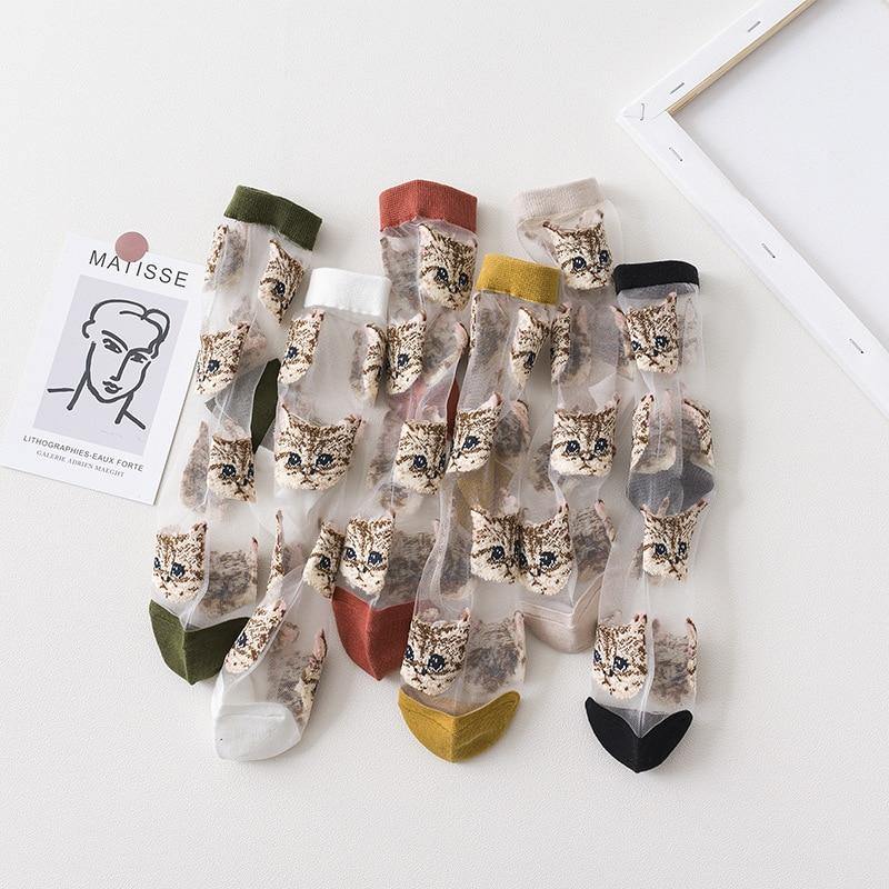 Fashion Glass Filament Cat Embroidery Socks - Body and I