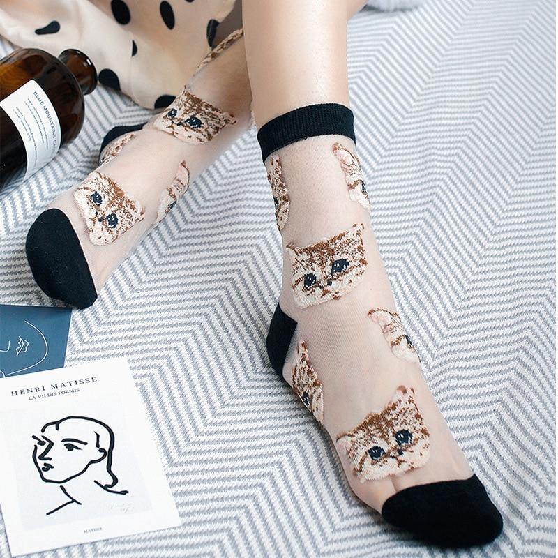 Fashion Glass Filament Cat Embroidery Socks - Body and I